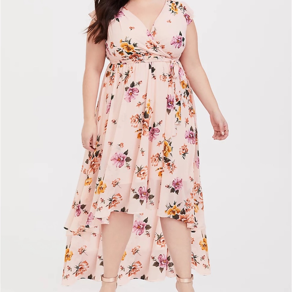 Torrid Blush Pink Floral Chiffon Hi-Lo Dress